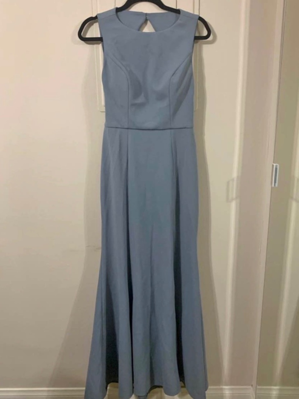 Jenny Yoo Gia Crepe Open Back Mayan Blue Fit & Flare Gown Dress Size 4